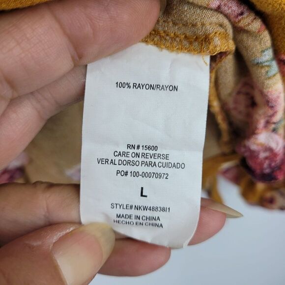 Vintage Rewind Peasant Blouse L Mustard Floral Off Shoulder Crop Button Tie Puff - Picture 12 of 14